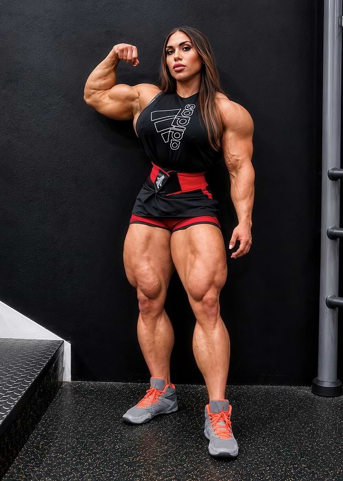 Female Bodybuilder Posing in Gym