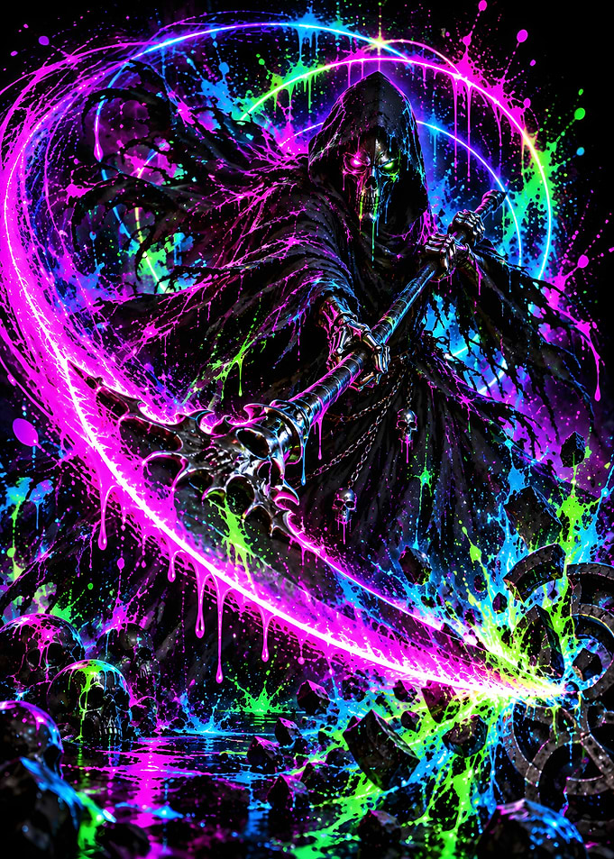 Dynamic Neon Grim Reaper Slash Art