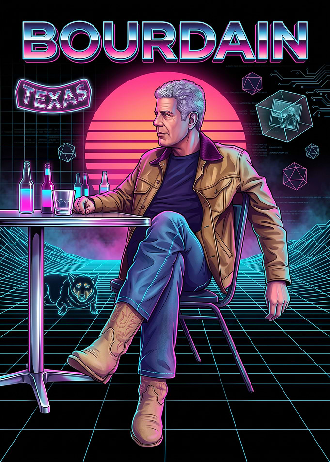 Anthony Bourdain Synthwave Texas Poster