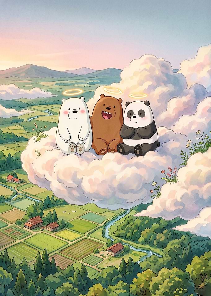 Bears in Clouds Anime Aesthetic Art