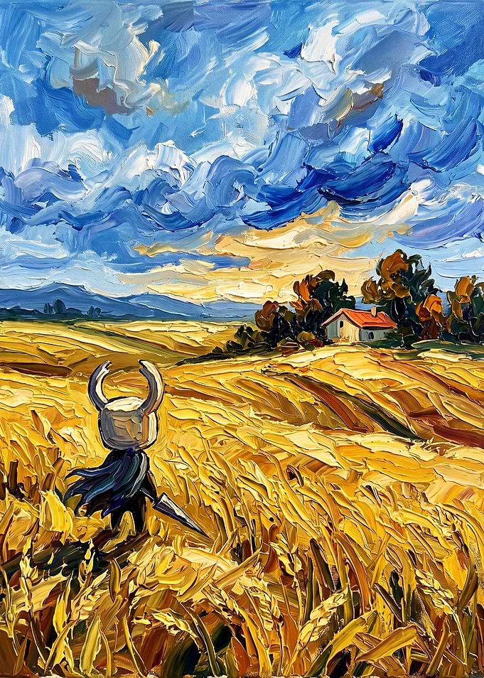 Hollow Knight in Golden Wheat Field