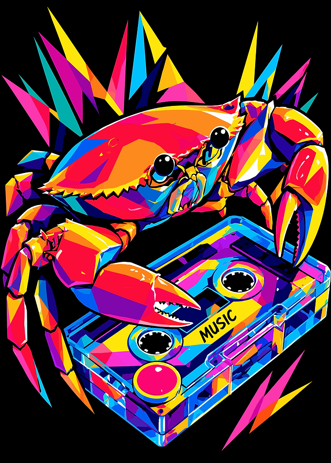 Colorful Pop Art Crab with Cassette