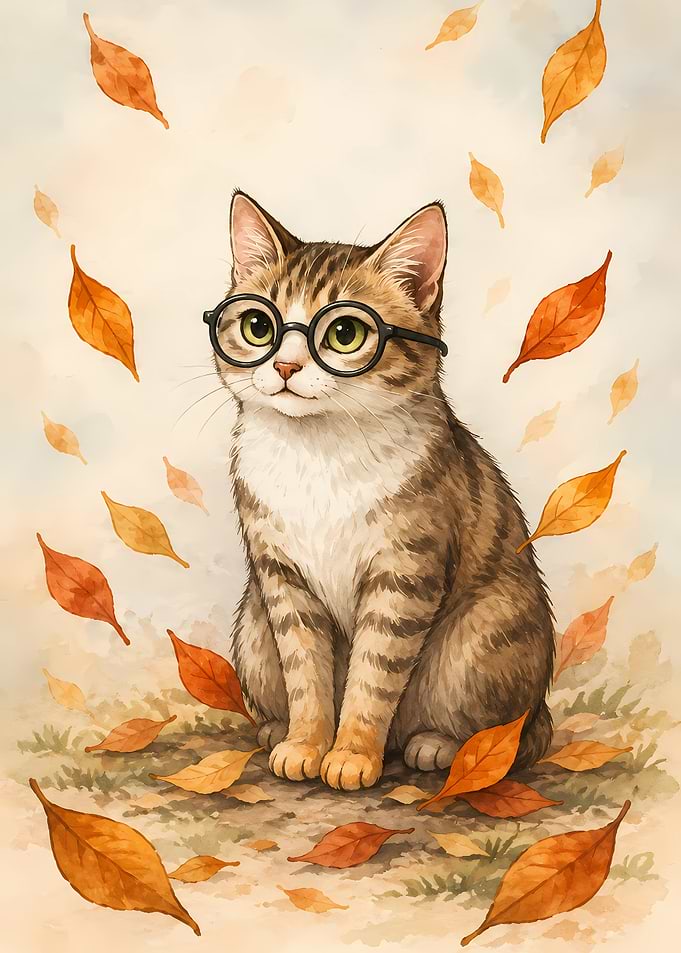 Cute Tabby Cat Wearing Glasses