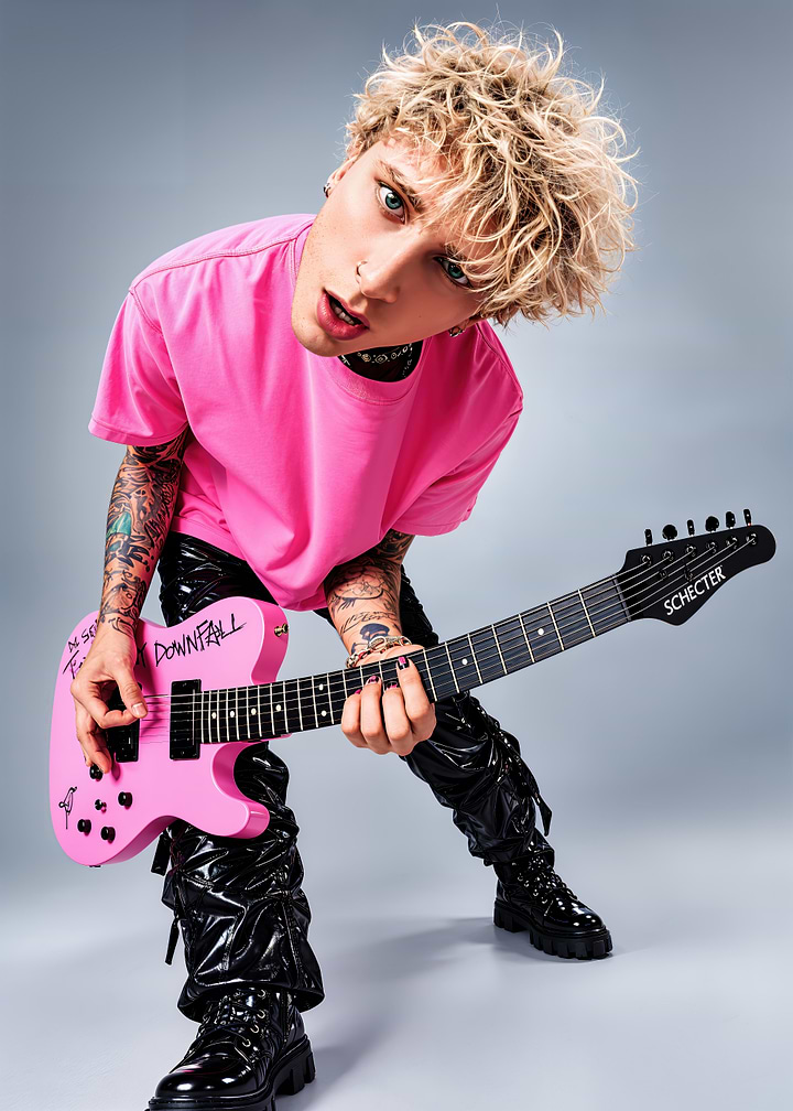 Machine Gun Kelly Playing Pink Guitar