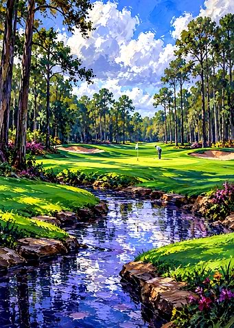 Impressionist Golf Course Landscape Painting
