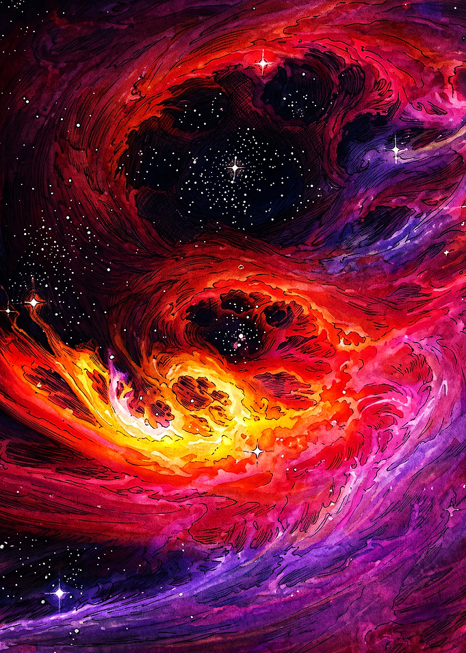 Vibrant Cosmic Nebula Watercolor Painting