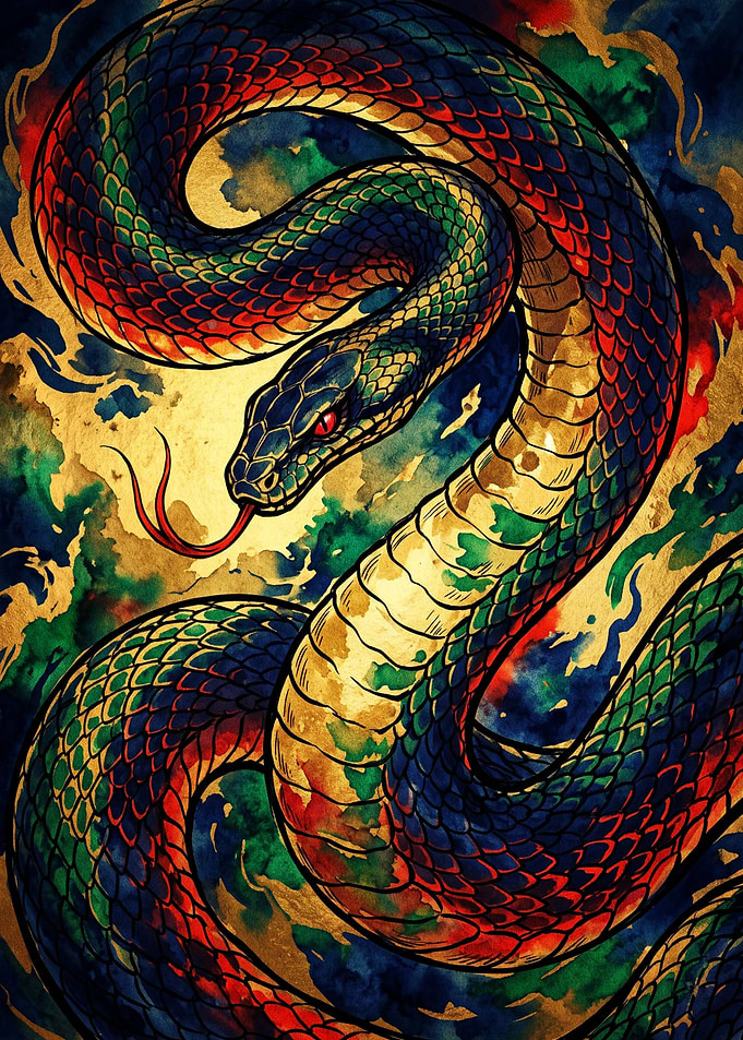 Vibrant Watercolor Serpent Illustration