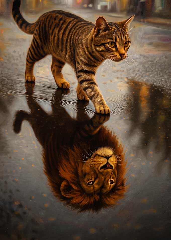 Cat Lion Reflection Fantasy Art