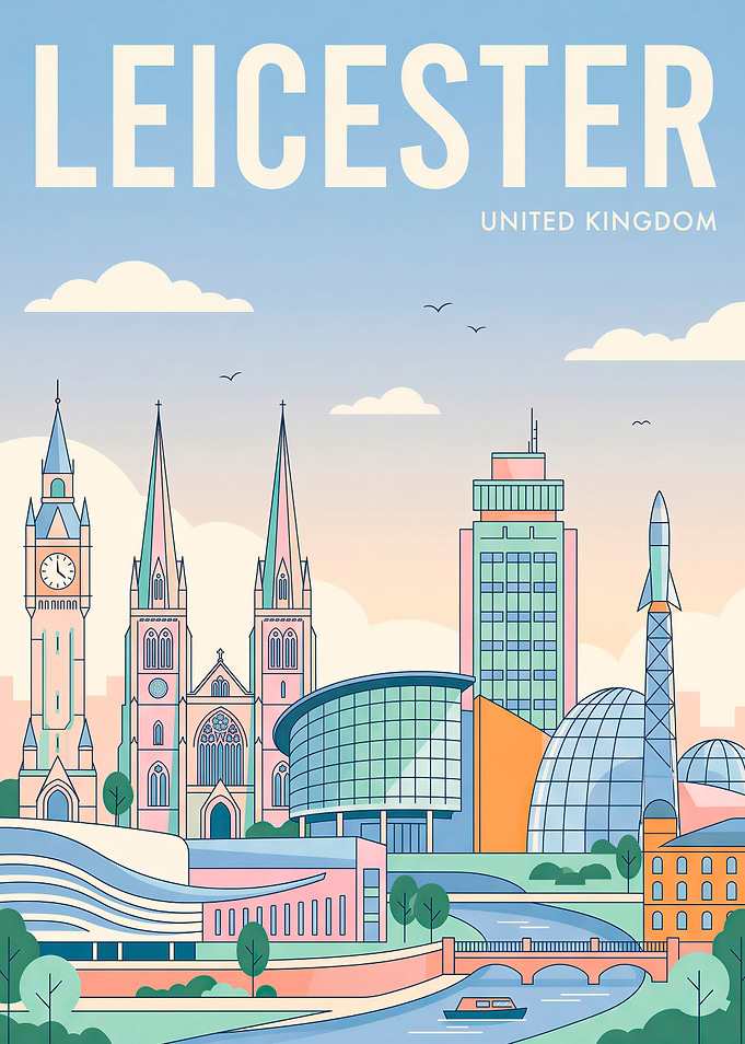 Leicester United Kingdom City Skyline Poster