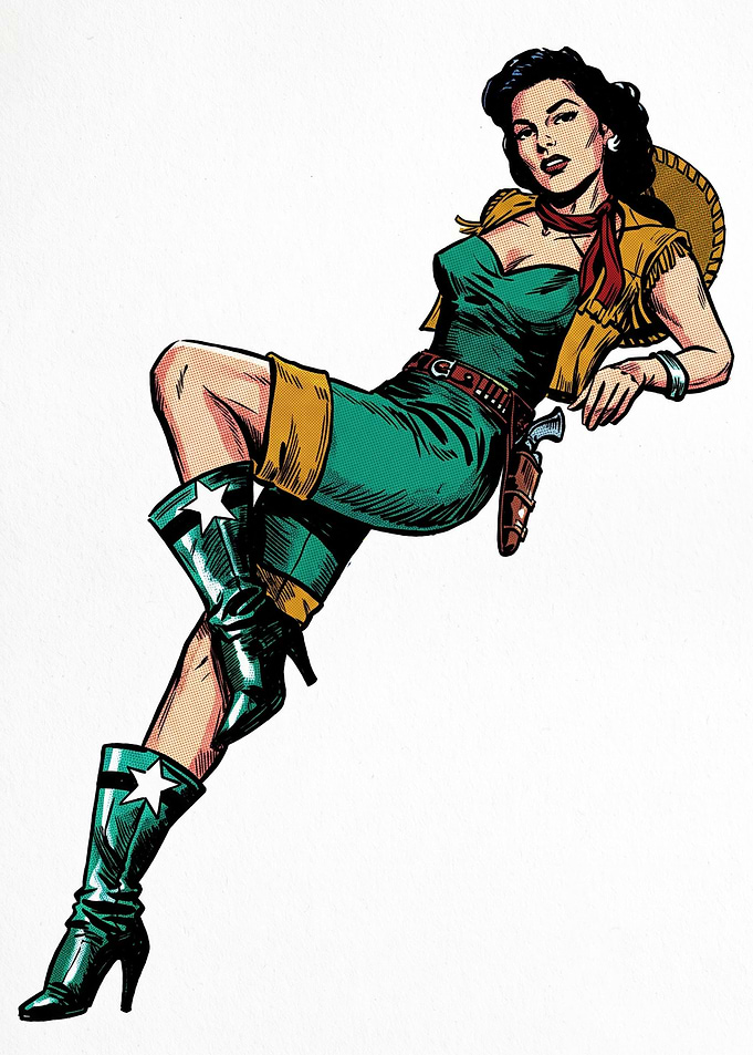 Vintage Comic Style Cowgirl Pin-up