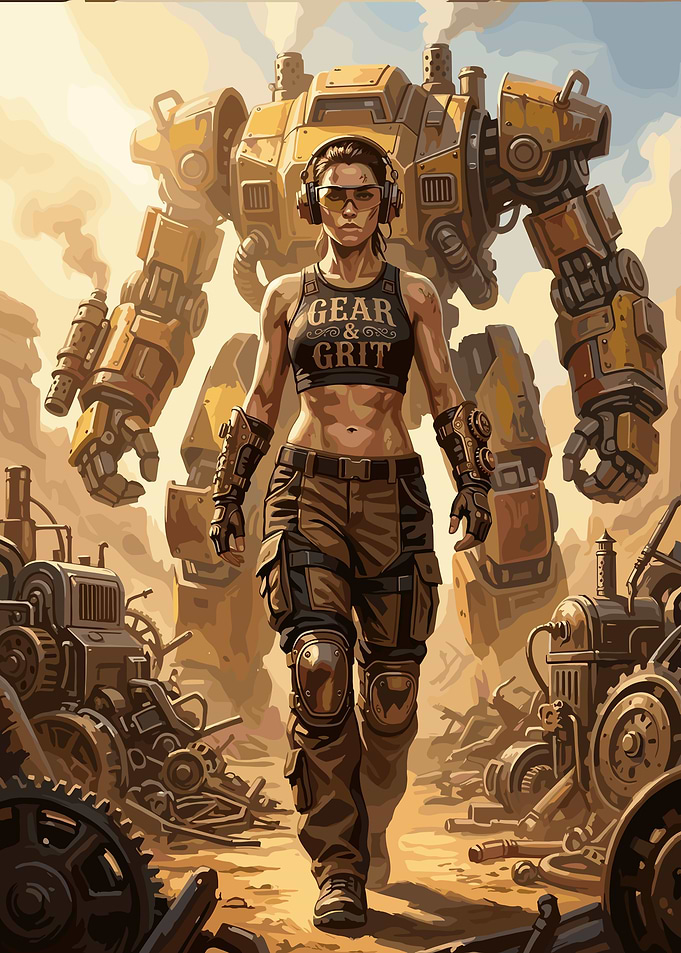 Woman Warrior and Giant Mech