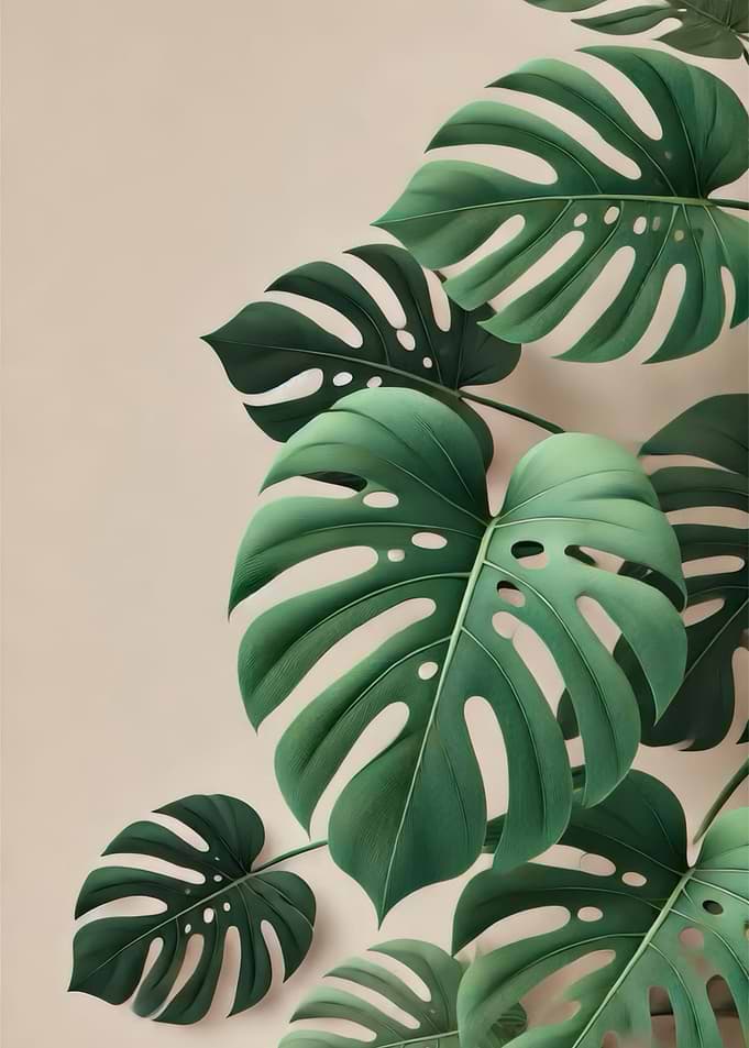 Monstera Deliciosa Leaves on Beige Background