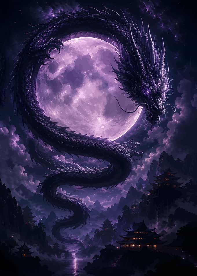 Purple Dragon Under Full Moon