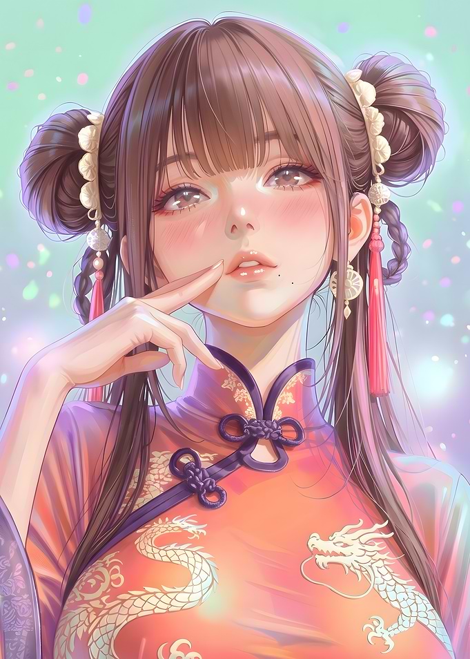 Beautiful Anime Girl in Traditional Qipao