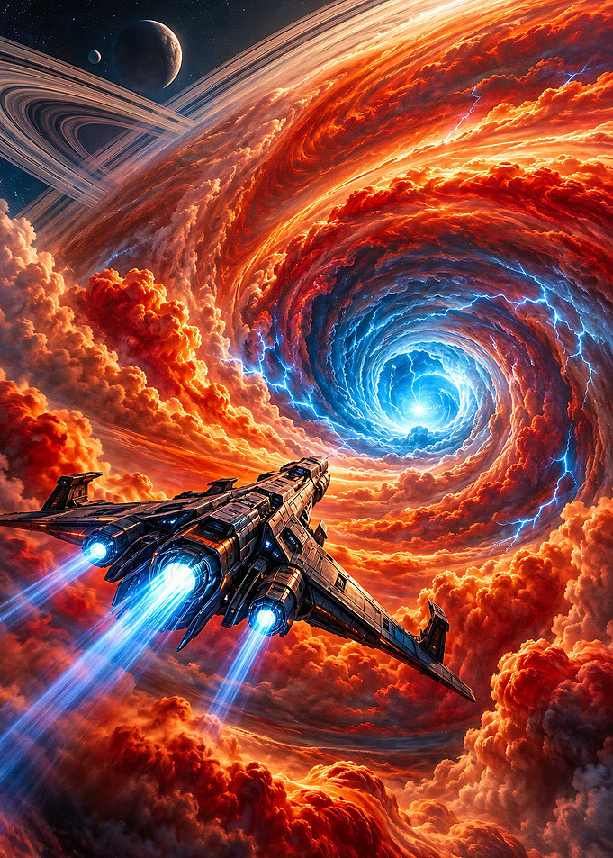 Spaceship Entering a Cosmic Vortex