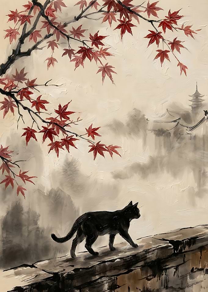 Black Cat Walking on Wall