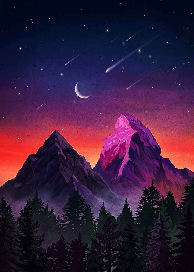 Mountain Night Sky Sunset Poster