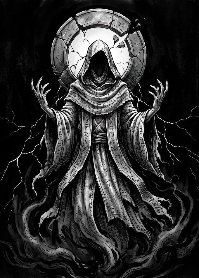 Dark Hooded Sorcerer with Runes