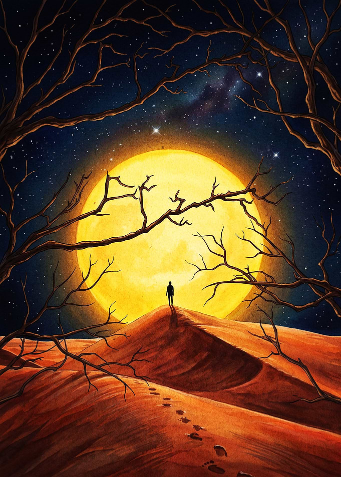 Desert Moon Surreal Night Art