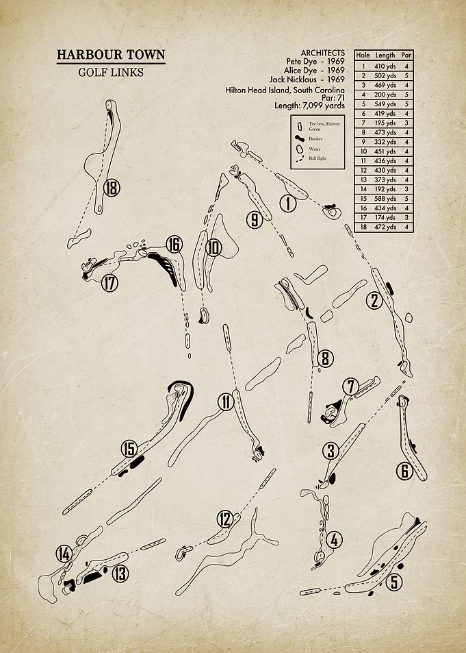 Harbour Town Golf Links Vintage Course Map