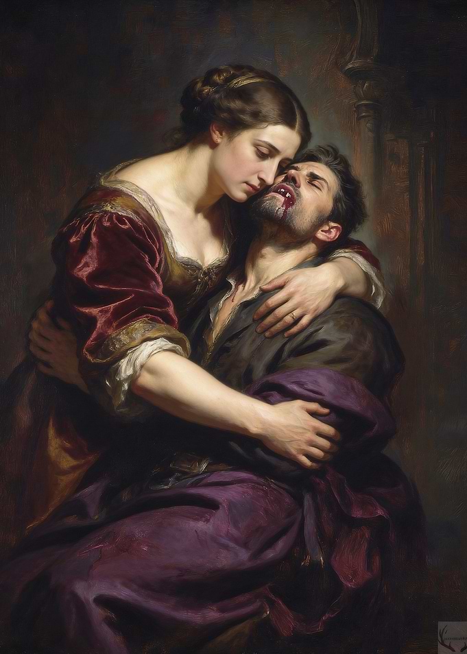 Romantic Vampire Embrace Oil Painting