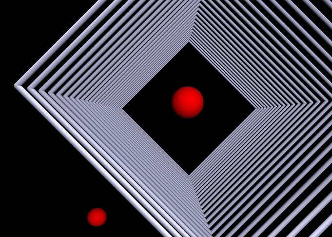 Abstract Geometric Tunnel with Red Spheres