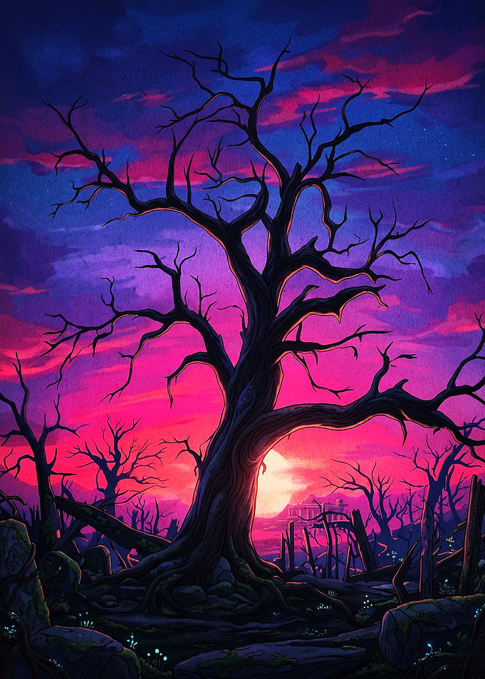 Neon Dead Tree Fantasy Poster Art