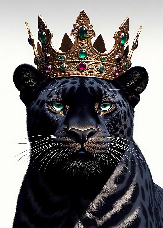 Regal Black Panther Wearing Golden Crown