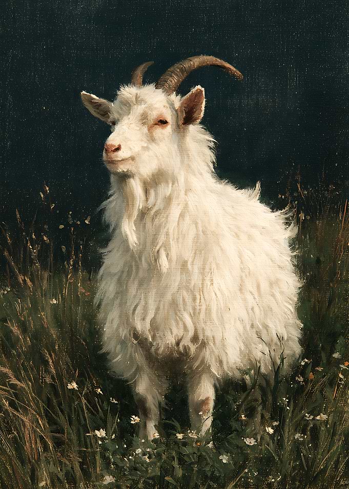 Oil Painting of a White Goat