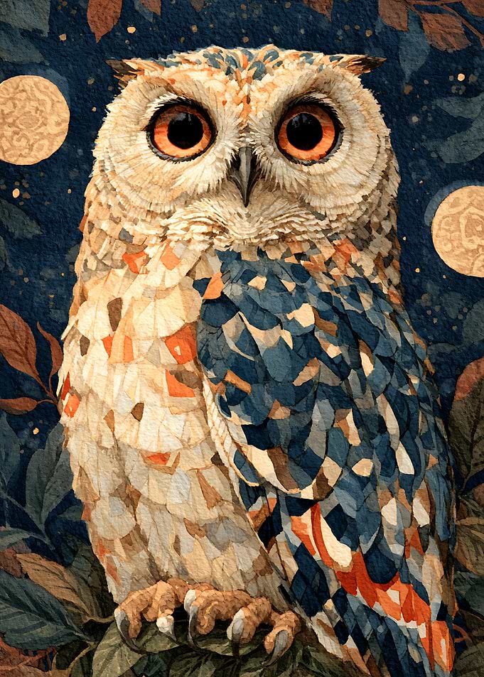 Stunning Mosaic Style Owl Portrait