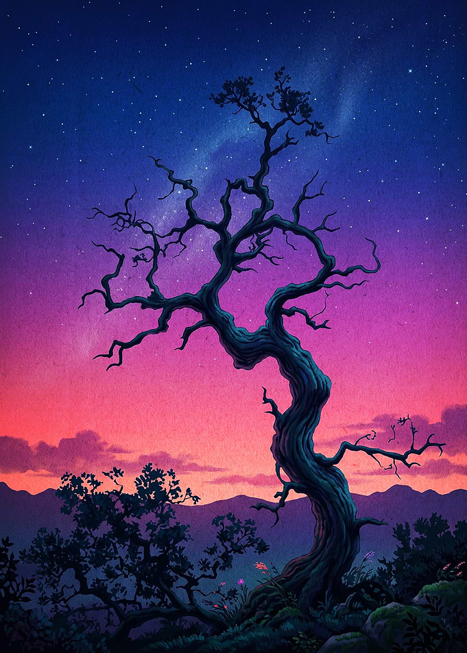 Starry Night Tree Fantasy Poster