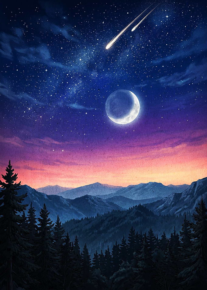 Starry Night Forest Landscape Art