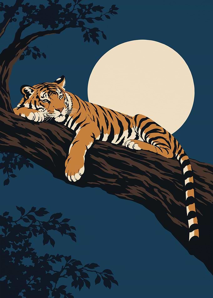 Tiger Wall Art – Retro Wildlife Poster, Jungle Decor
