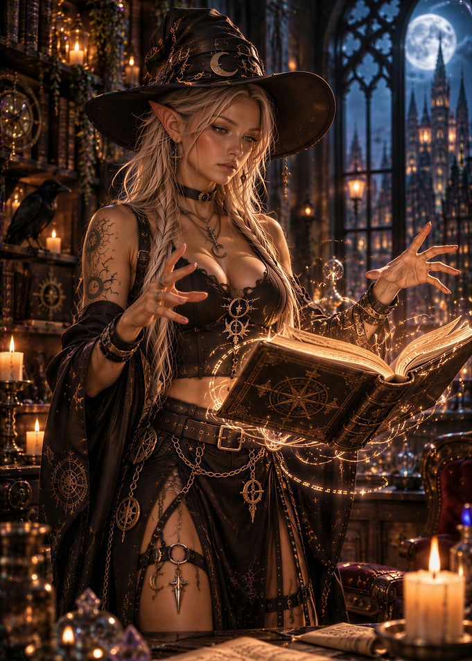 Elf Witch Casting Magic Spell