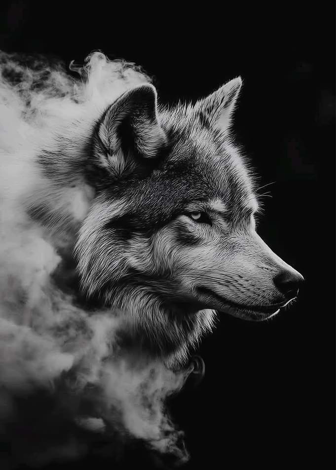 Wolf Portrait Surrounded by Smoke