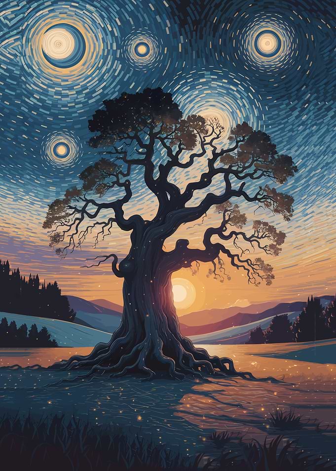 Pixel Art Starry Night Tree