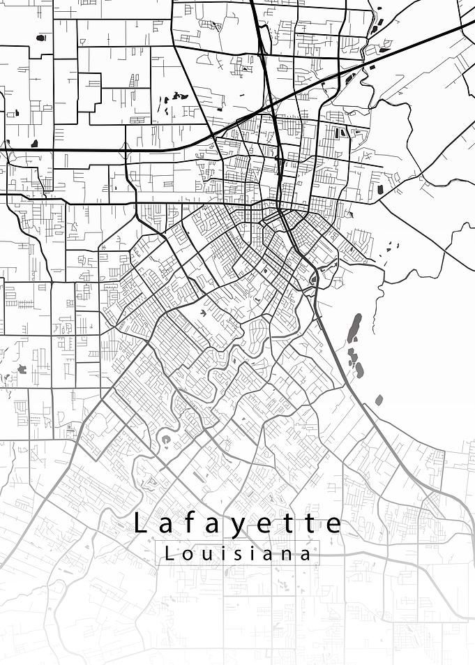Lafayette Louisiana City Map Print