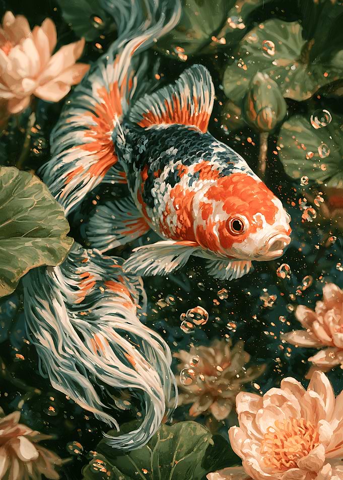 Elegant Koi Fish in Lotus Pond