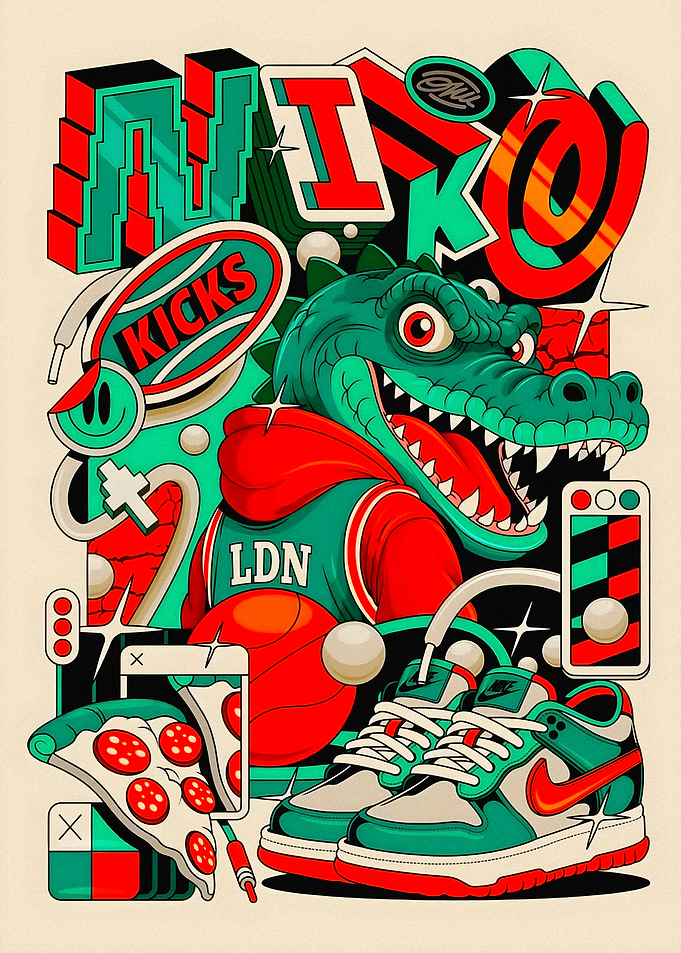 Niko Kicks Streetwear Crocodile Illustration
