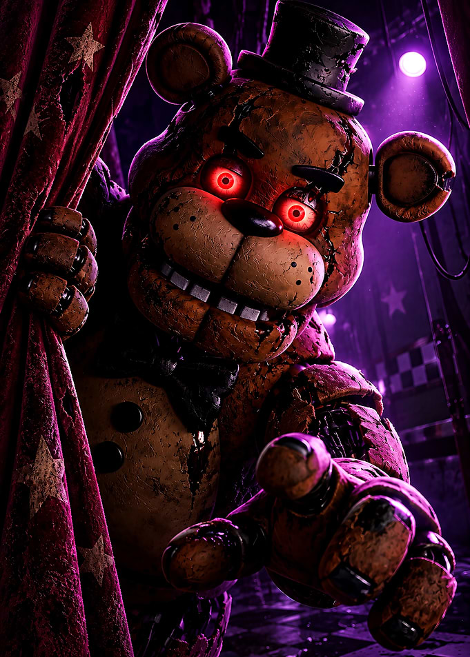 Freddy Fazbear Peeking Behind Curtain