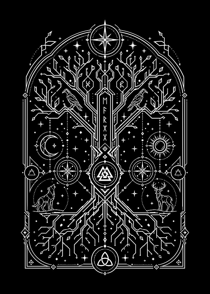 Norse Mythology Yggdrasil Line Art