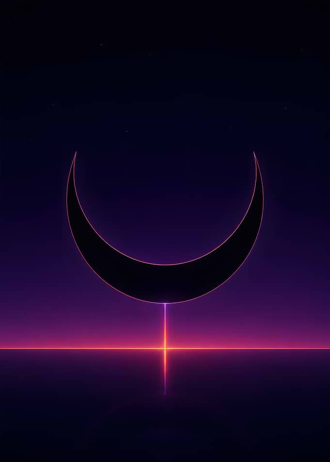 Neon Crescent Moon Horizon
