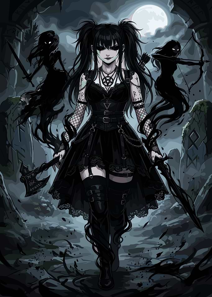 Gothic Warrior Girl with Shadow Spirits