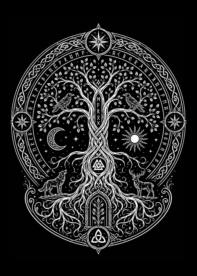 Yggdrasil Norse Mythology Tree Illustration