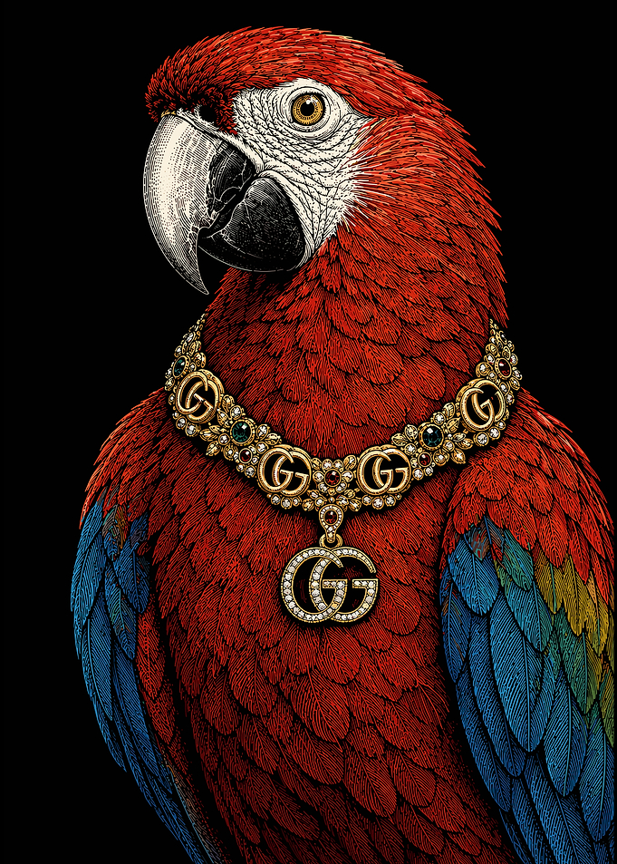 Luxury Macaw with Gucci Necklace