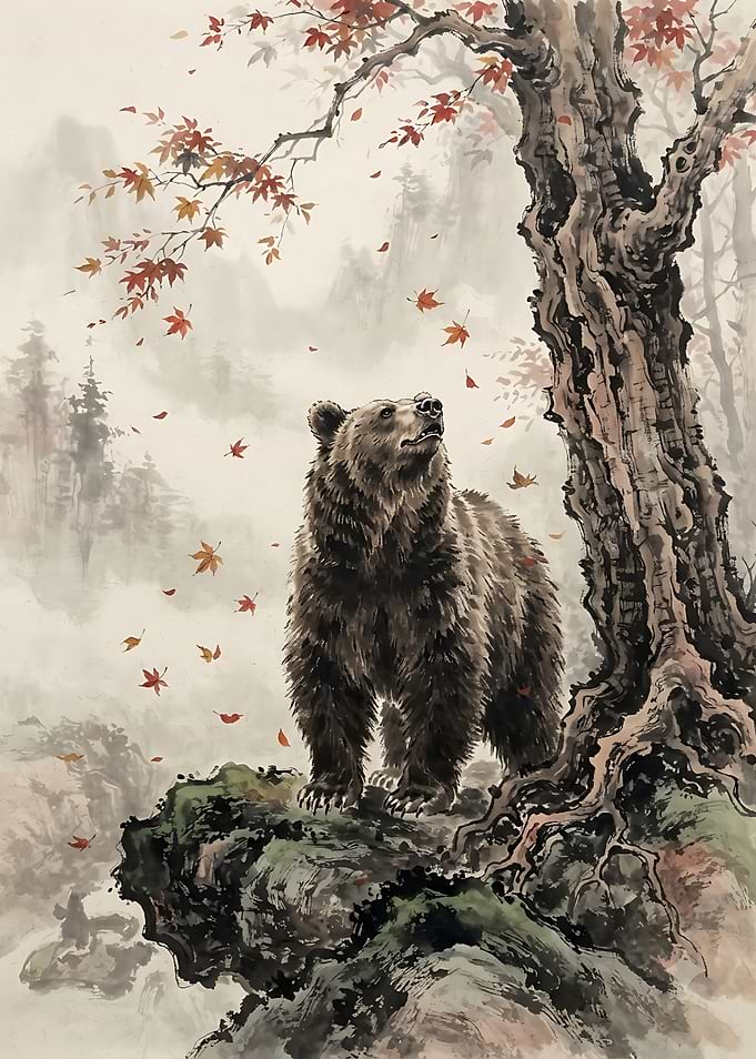 Bear Under Autumn Maple Tree