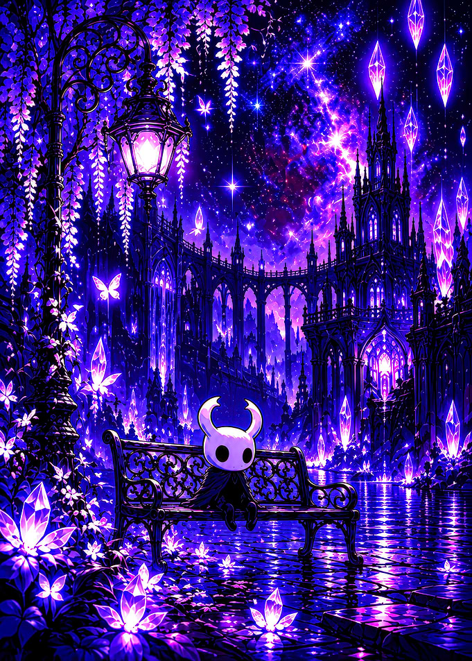 Hollow Knight Resting in Purple City