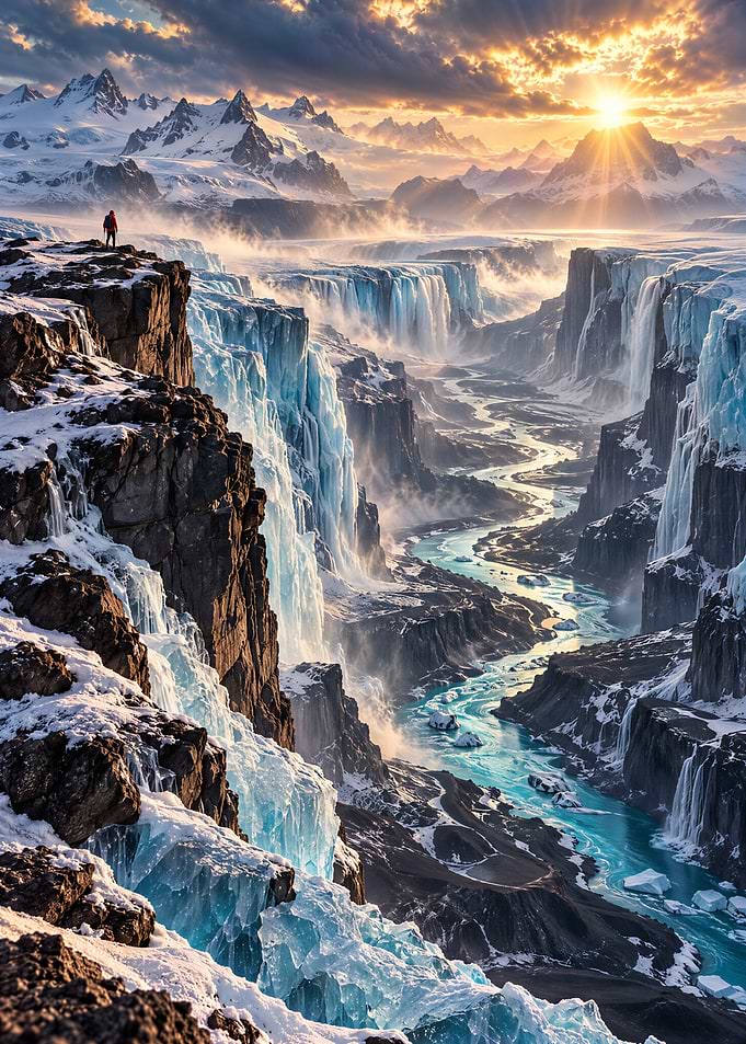 Majestic Frozen Canyon at Sunset