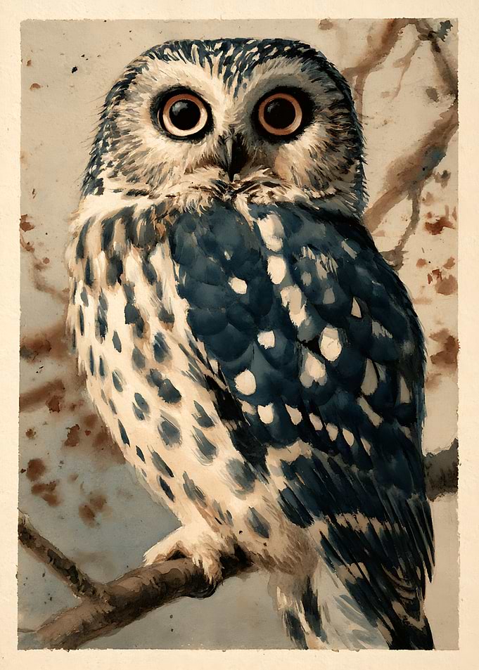 Watercolor Portrait of a Spotted Owl