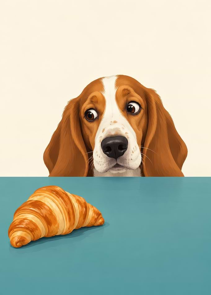 Basset Hound Staring at Croissant